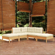 5-piece Lounge Set with Cream Cushions Pine Wood