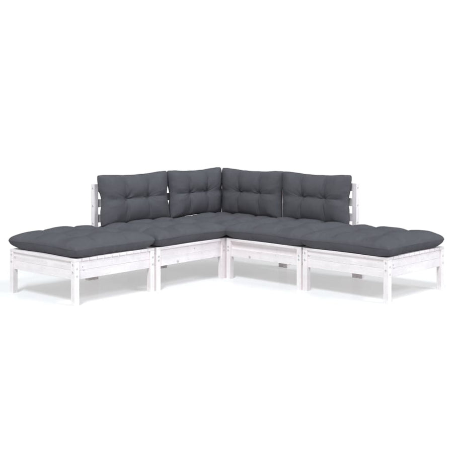 -Delige Loungeset Met Kussens Grenenhout Wit