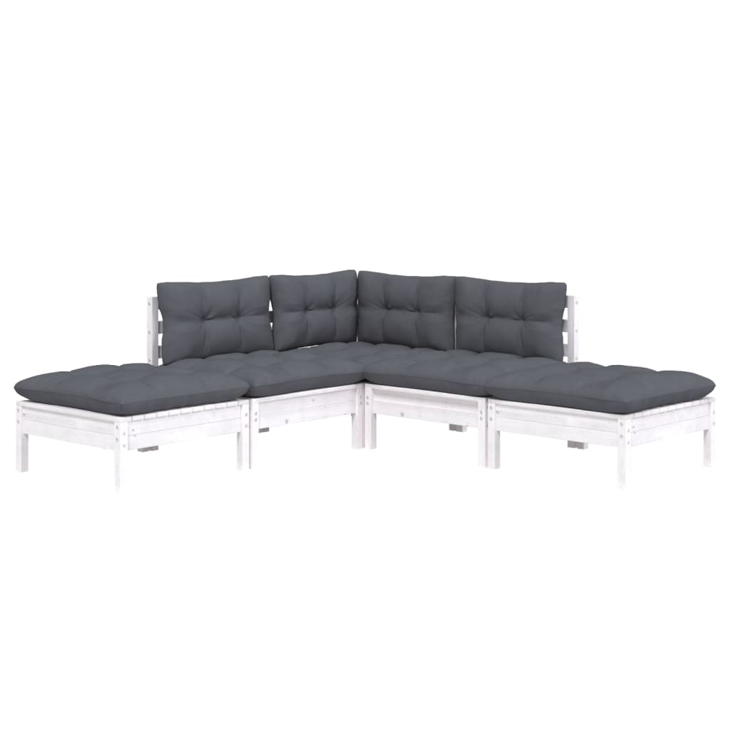 -Delige Loungeset Met Kussens Grenenhout Wit