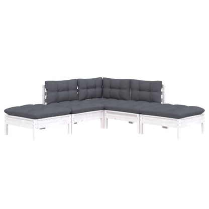 -Delige Loungeset Met Kussens Grenenhout Wit