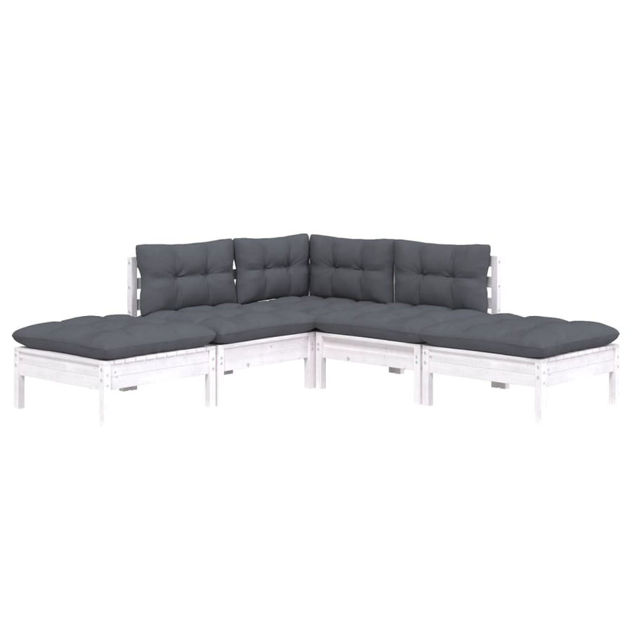 -Delige Loungeset Met Kussens Grenenhout Wit