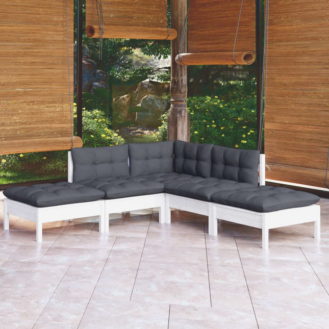 -Delige Loungeset Met Kussens Grenenhout Wit