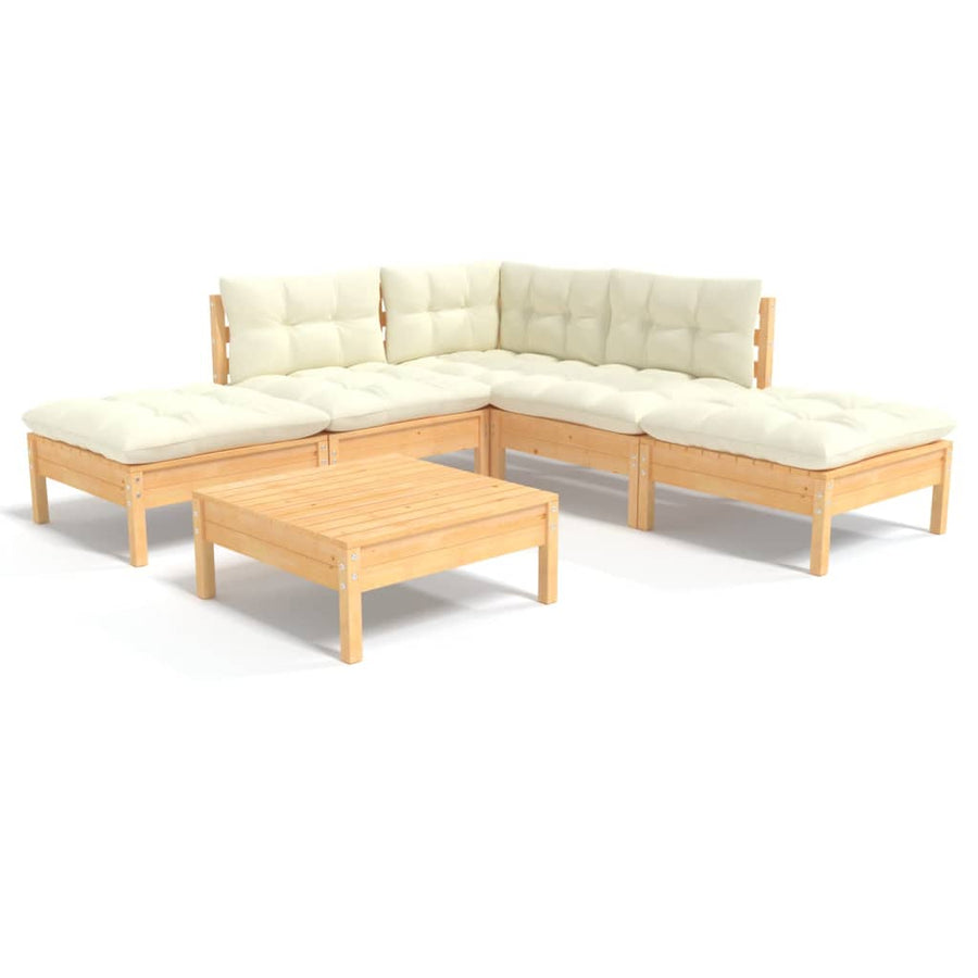 -Delige Loungeset Met Kleurige Kussens Grenenhout Bruin en crème
