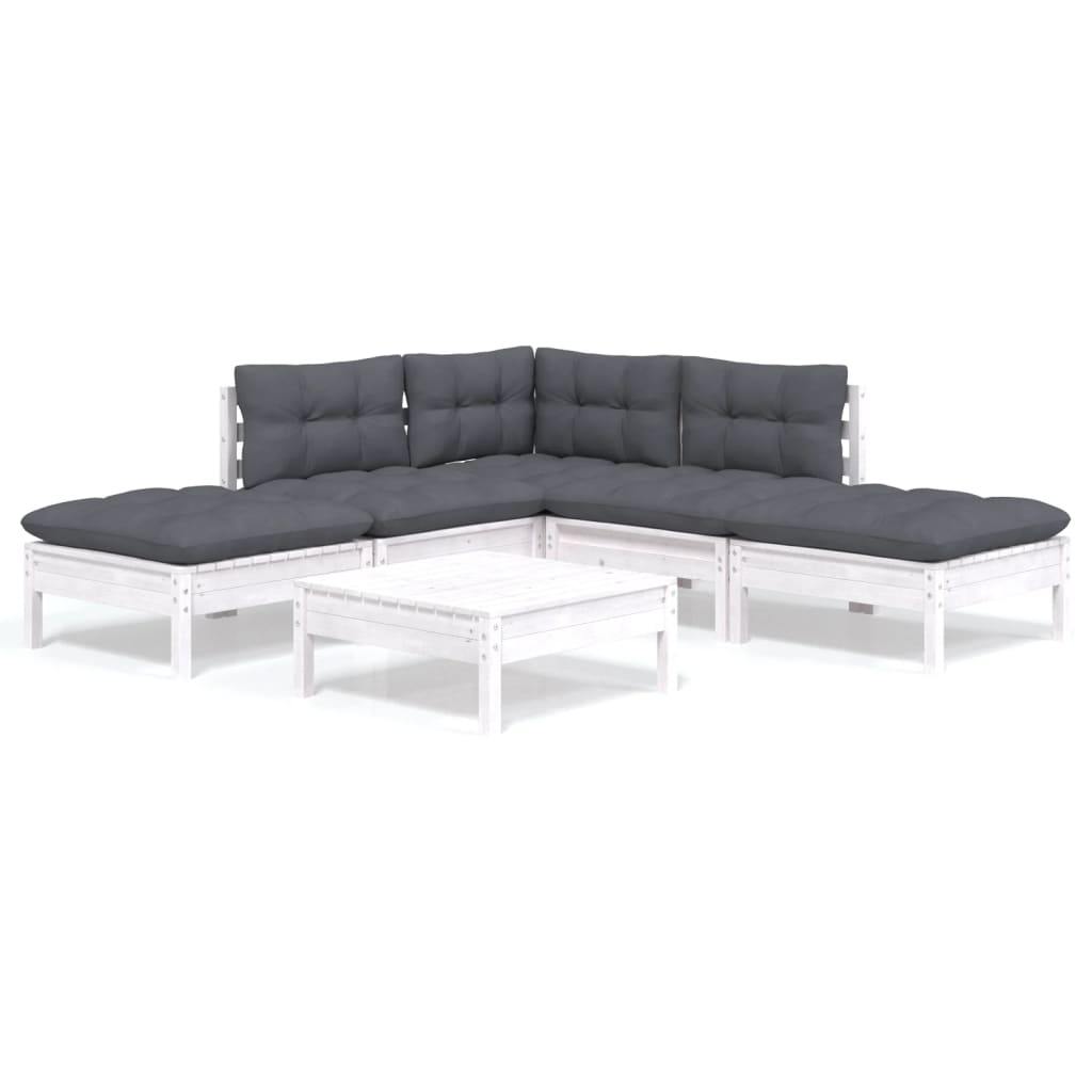 -Delige Loungeset Met Kussens Grenenhout Wit