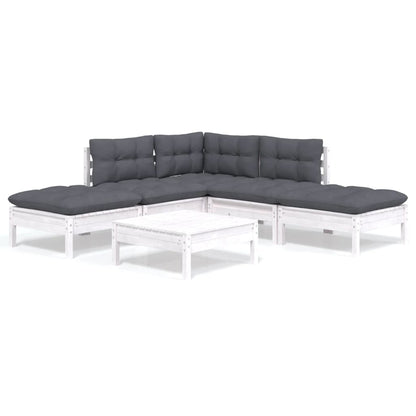 -Delige Loungeset Met Kussens Grenenhout Wit