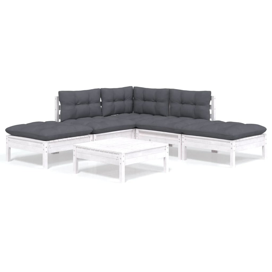 -Delige Loungeset Met Kussens Grenenhout Wit