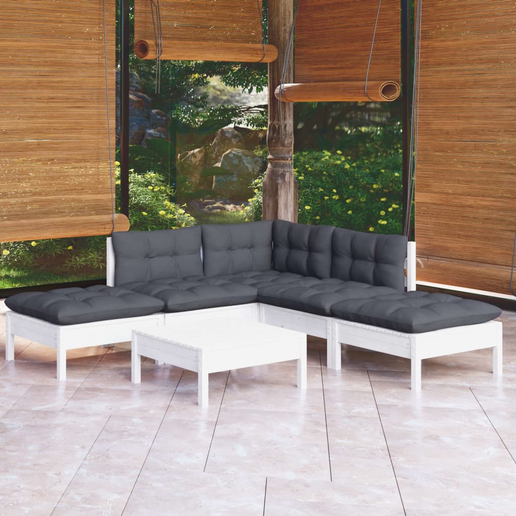 -Delige Loungeset Met Kussens Grenenhout Wit