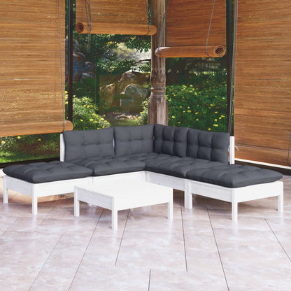 -Delige Loungeset Met Kussens Grenenhout Wit