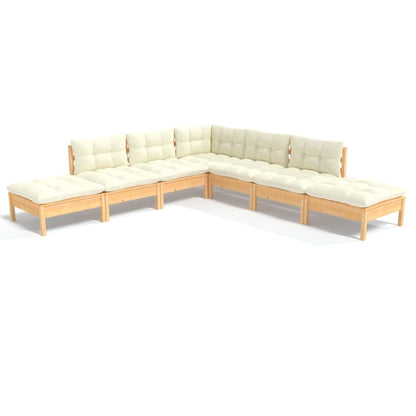 -Delige Loungeset Met Kleurige Kussens Grenenhout Bruin en crème