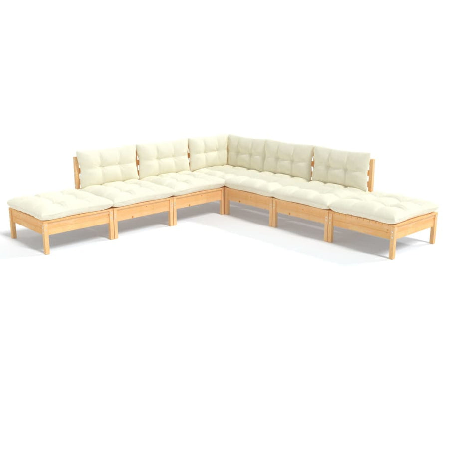 -Delige Loungeset Met Kleurige Kussens Grenenhout Bruin en crème