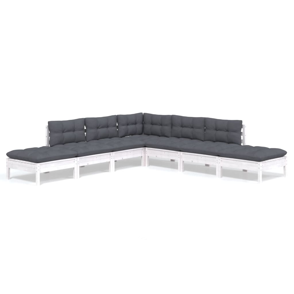 -Delige Loungeset Met Kussens Grenenhout Wit