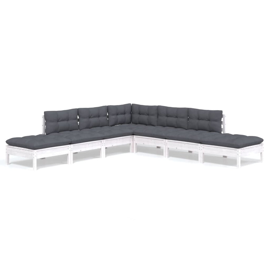 -Delige Loungeset Met Kussens Grenenhout Wit