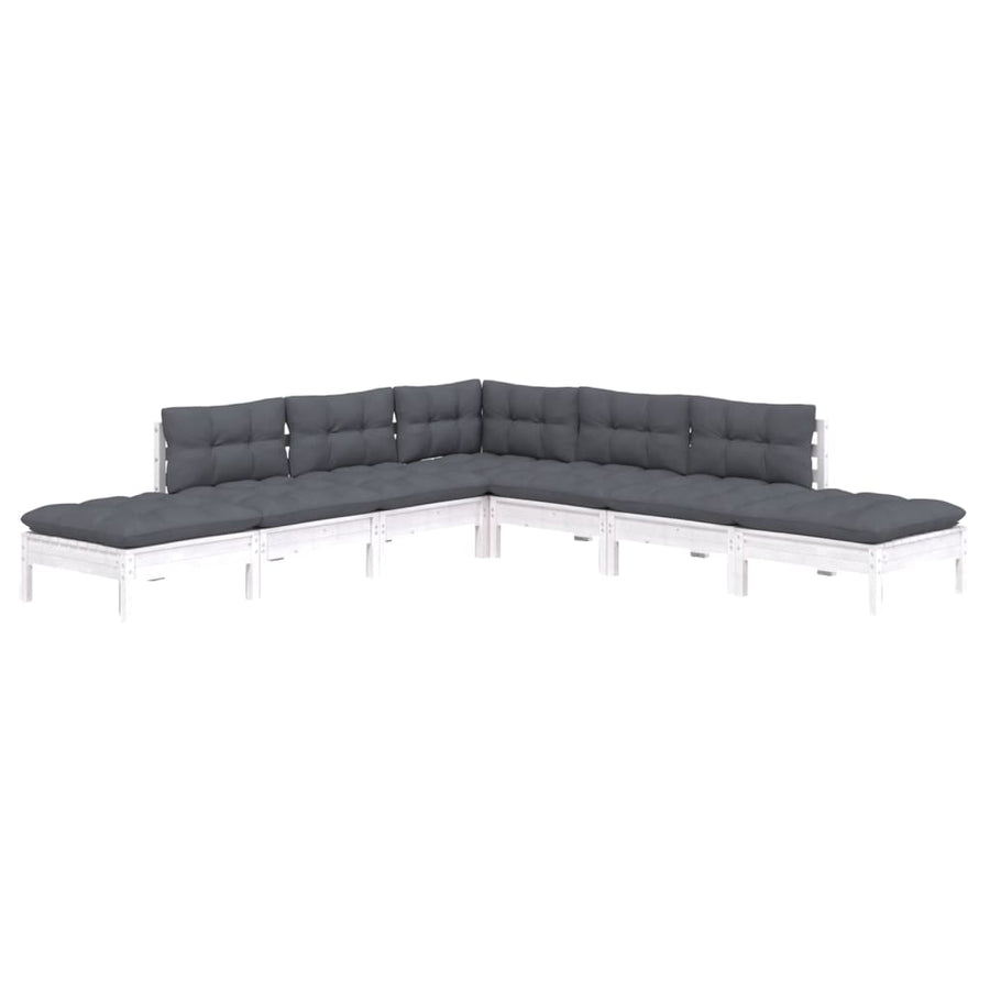 -Delige Loungeset Met Kussens Grenenhout Wit