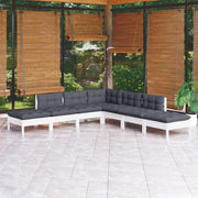 Loungeset 7-delig grenenhout wit met kussens