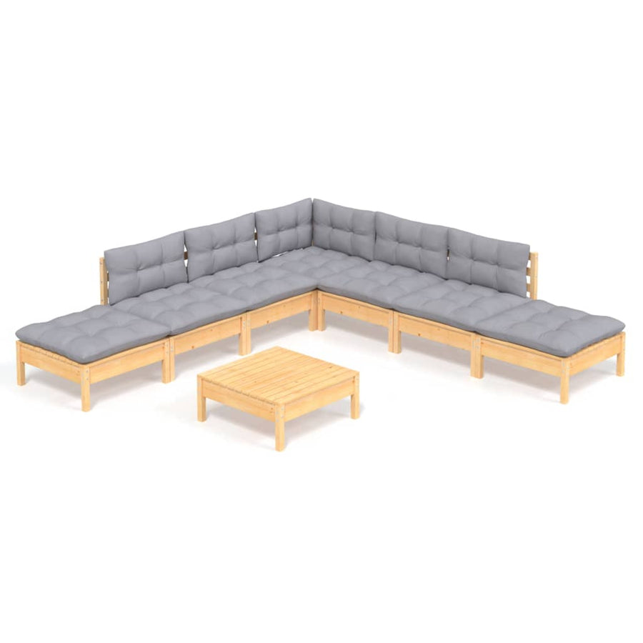 -Delige Loungeset Met Grijze Kussens Grenenhout Bruin en grijs