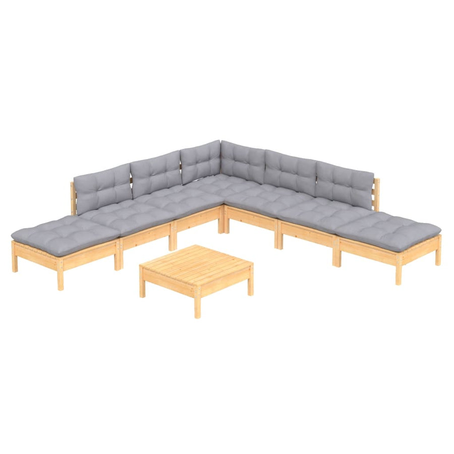-Delige Loungeset Met Grijze Kussens Grenenhout Bruin en grijs