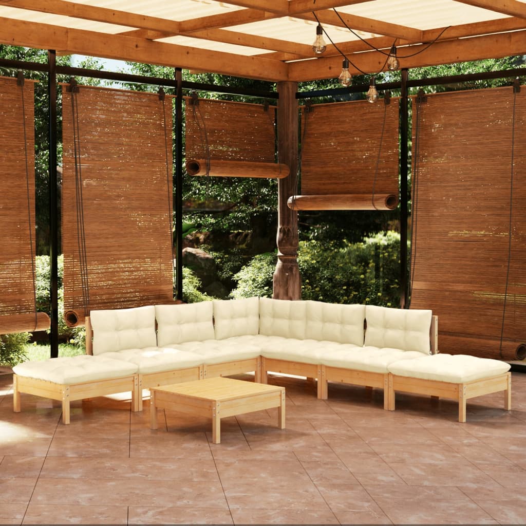 -Delige Loungeset Met Kleurige Kussens Grenenhout Bruin en crème