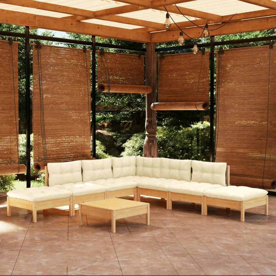 -Delige Loungeset Met Kleurige Kussens Grenenhout Bruin en crème
