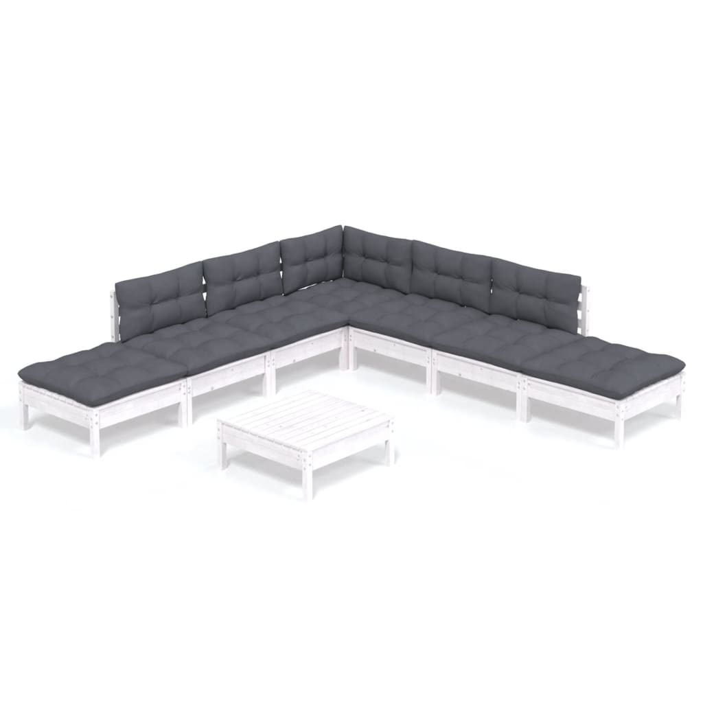 -Delige Loungeset Met Kussens Grenenhout Wit