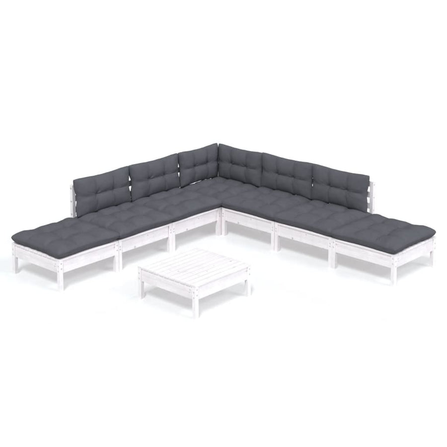 -Delige Loungeset Met Kussens Grenenhout Wit