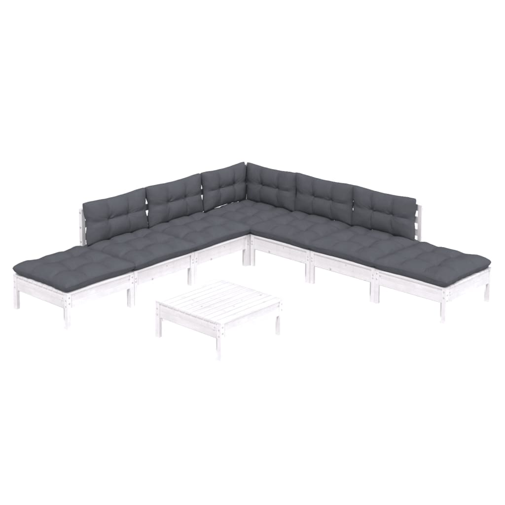 -Delige Loungeset Met Kussens Grenenhout Wit