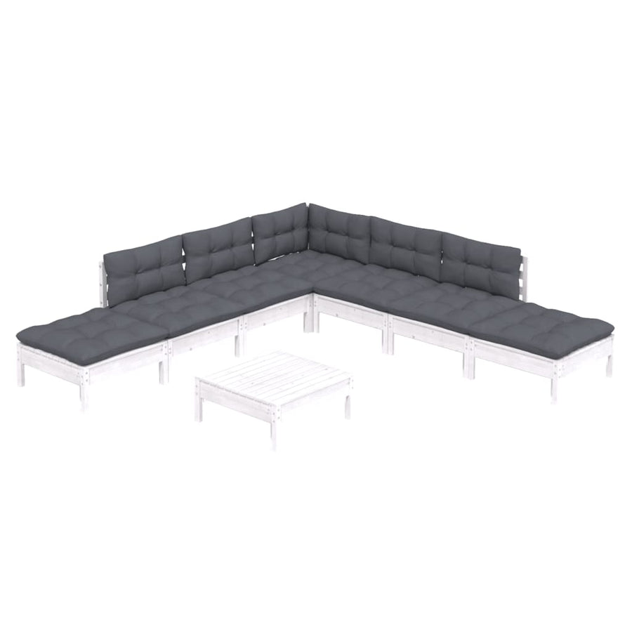 -Delige Loungeset Met Kussens Grenenhout Wit