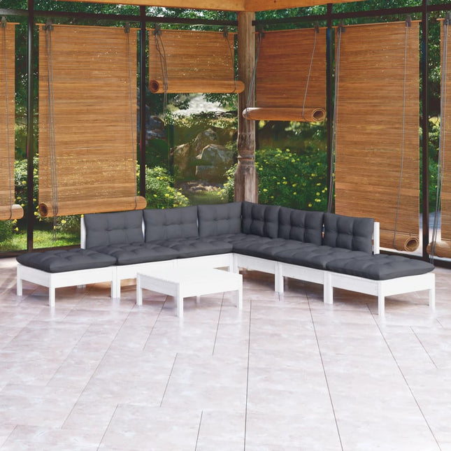 -Delige Loungeset Met Kussens Grenenhout Wit