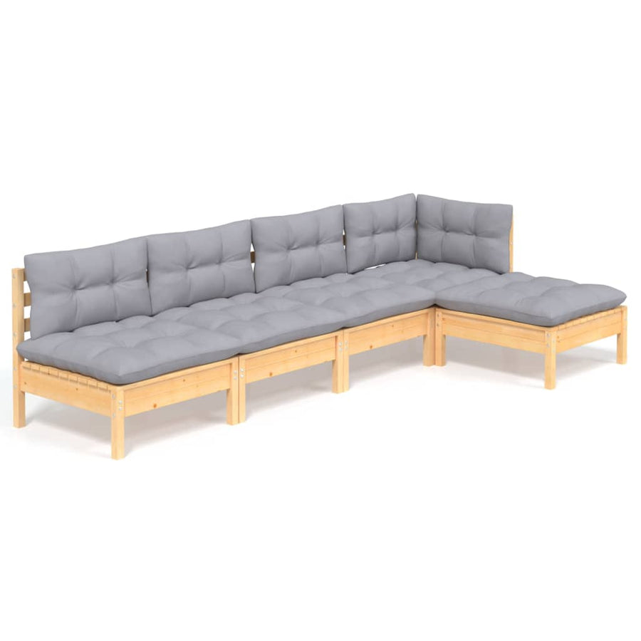 -Delige Loungeset Met Grijze Kussens Grenenhout Bruin en grijs