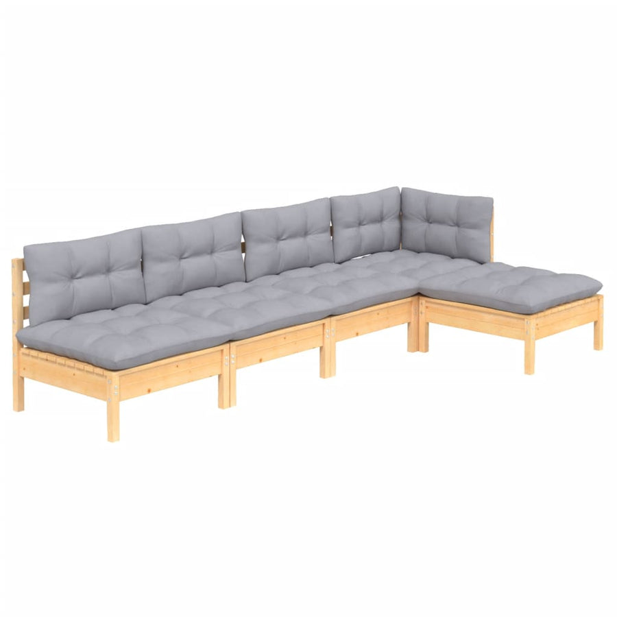 -Delige Loungeset Met Grijze Kussens Grenenhout Bruin en grijs