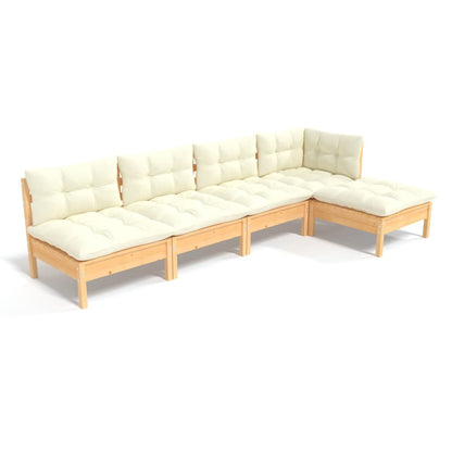 -Delige Loungeset Met Kleurige Kussens Grenenhout Bruin en crème