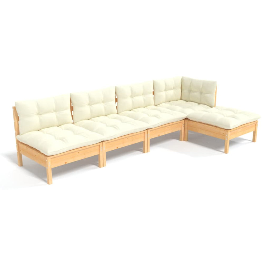 -Delige Loungeset Met Kleurige Kussens Grenenhout Bruin en crème