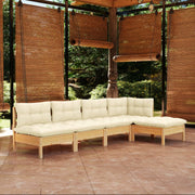 Loungeset 5-delig grenenhout crème