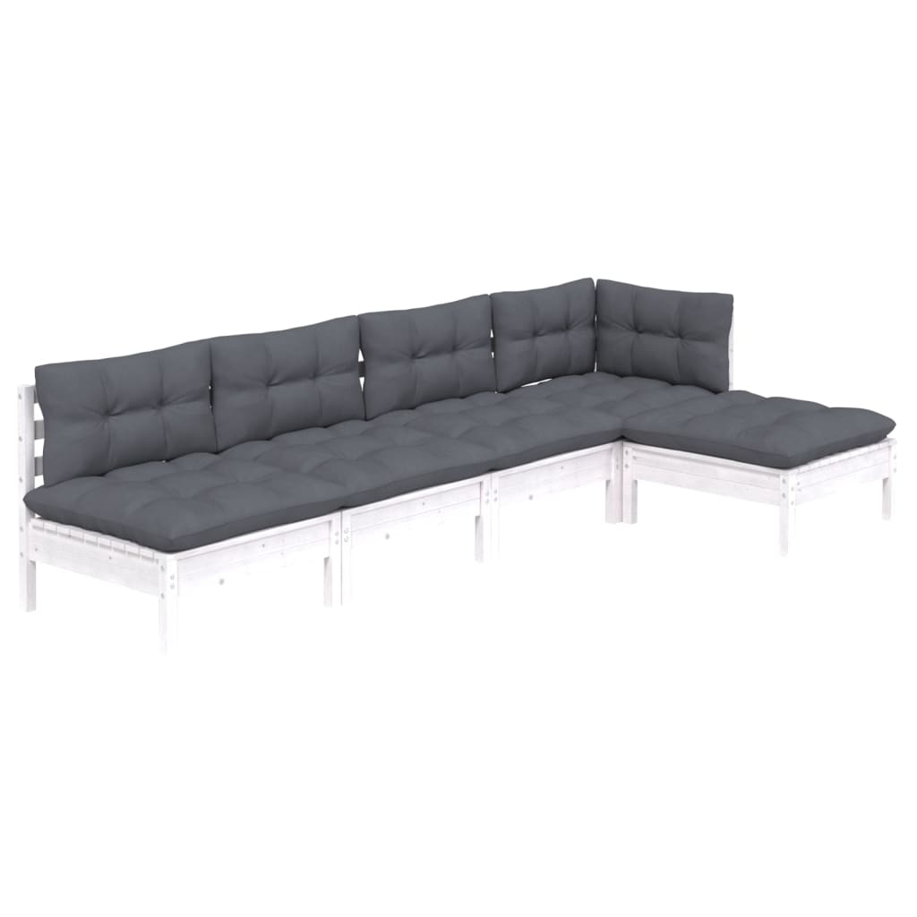 -Delige Loungeset Met Kussens Grenenhout Wit