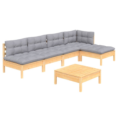 -Delige Loungeset Met Grijze Kussens Grenenhout Bruin en grijs