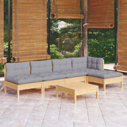 6-piece Lounge Set with Grey Cushions Pine Wood