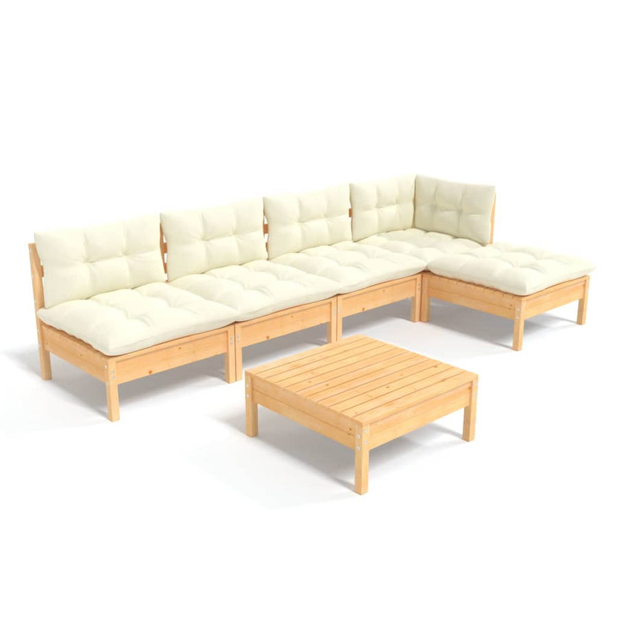 -Delige Loungeset Met Kleurige Kussens Grenenhout Bruin en crème
