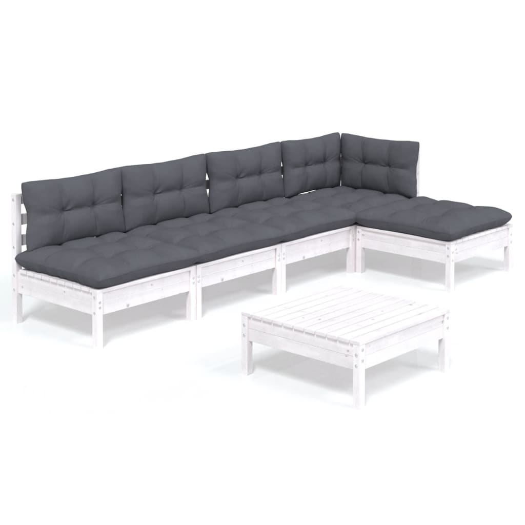 -Delige Loungeset Met Kussens Grenenhout Wit