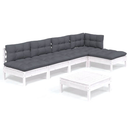 -Delige Loungeset Met Kussens Grenenhout Wit