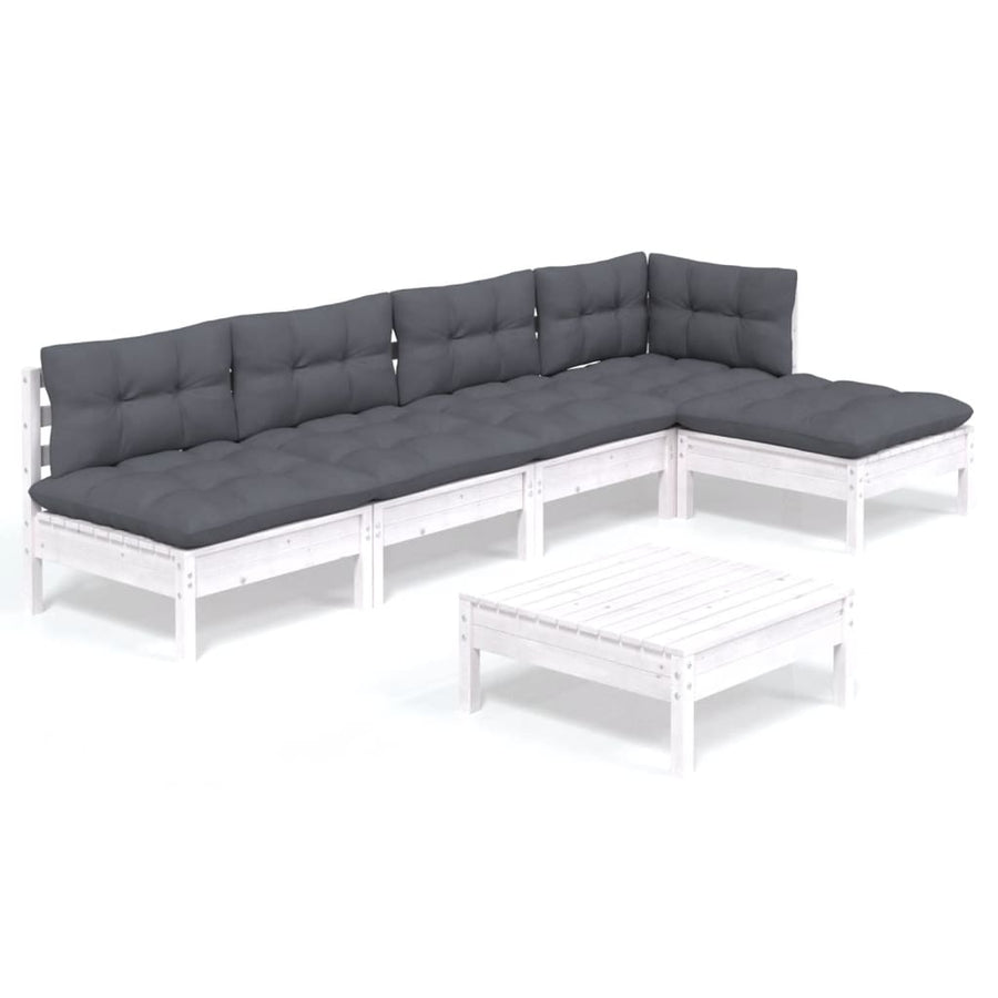-Delige Loungeset Met Kussens Grenenhout Wit