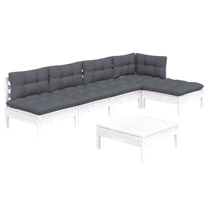 -Delige Loungeset Met Kussens Grenenhout Wit