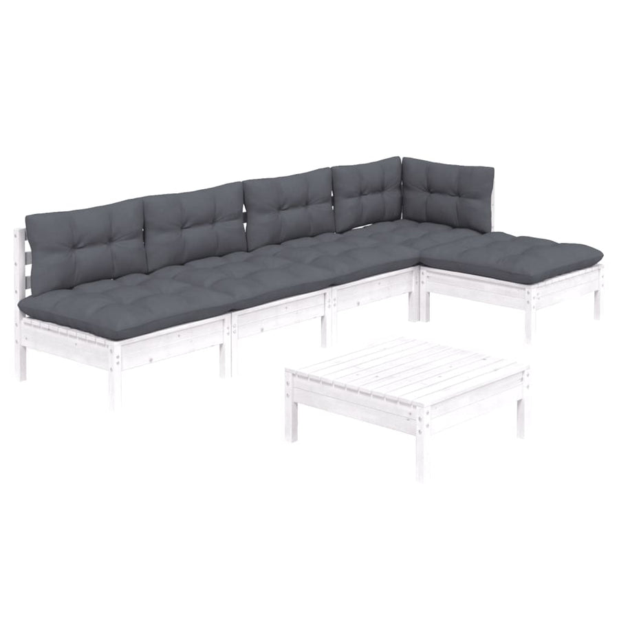 -Delige Loungeset Met Kussens Grenenhout Wit