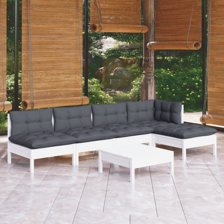 -Delige Loungeset Met Kussens Grenenhout Wit