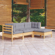 Loungeset 4-delig grenenhout grijs