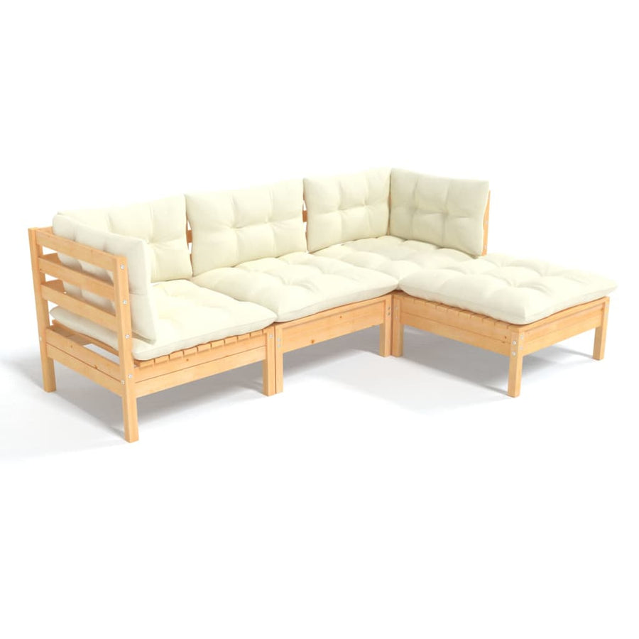 -Delige Loungeset Met Kleurige Kussens Grenenhout Bruin en crème