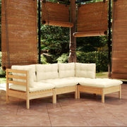 Loungeset 4-delig grenenhout crèmekleurige kussens