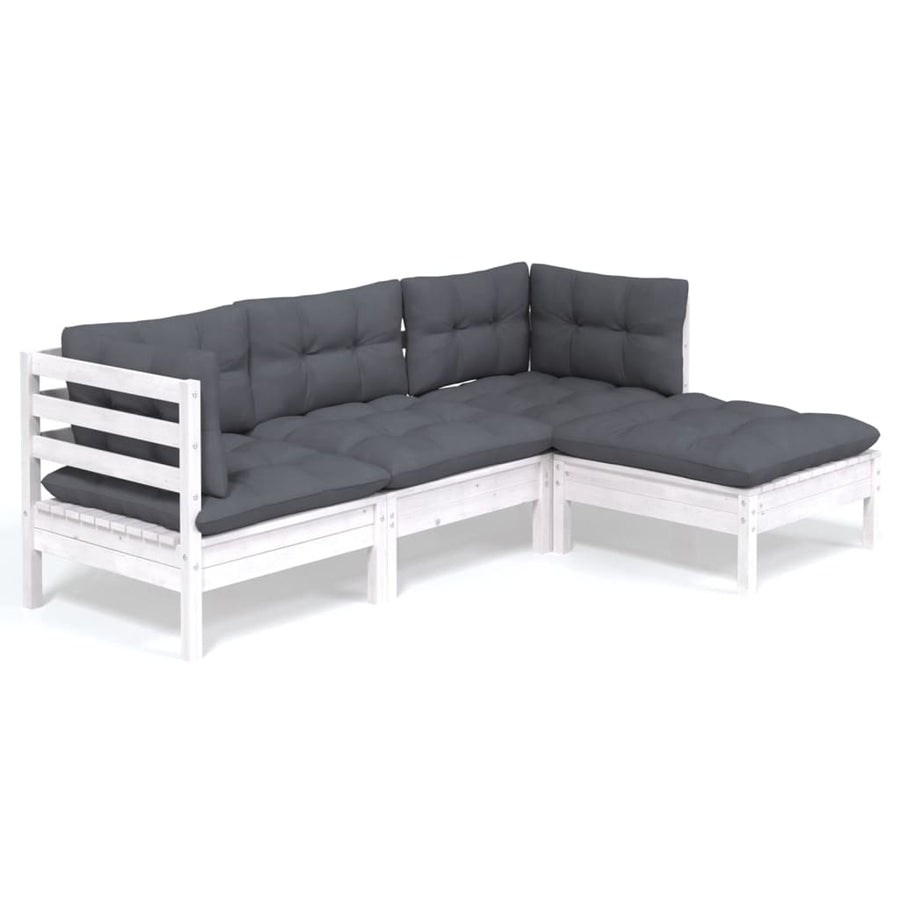 -Delige Loungeset Met Kussens Grenenhout Wit
