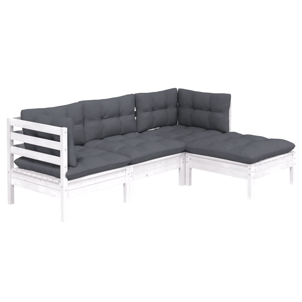 -Delige Loungeset Met Kussens Grenenhout Wit
