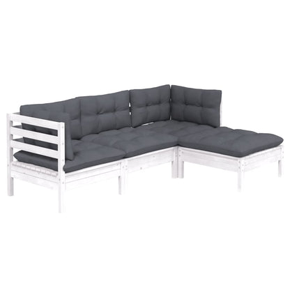 -Delige Loungeset Met Kussens Grenenhout Wit