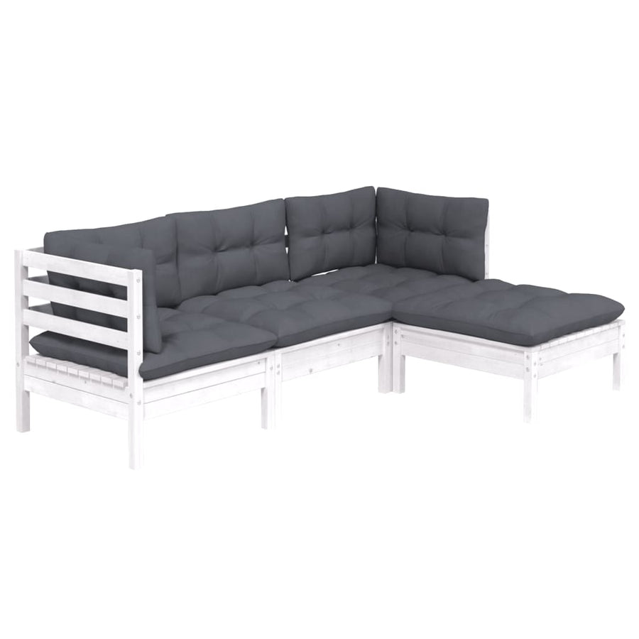 -Delige Loungeset Met Kussens Grenenhout Wit