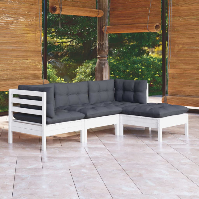 -Delige Loungeset Met Kussens Grenenhout Wit